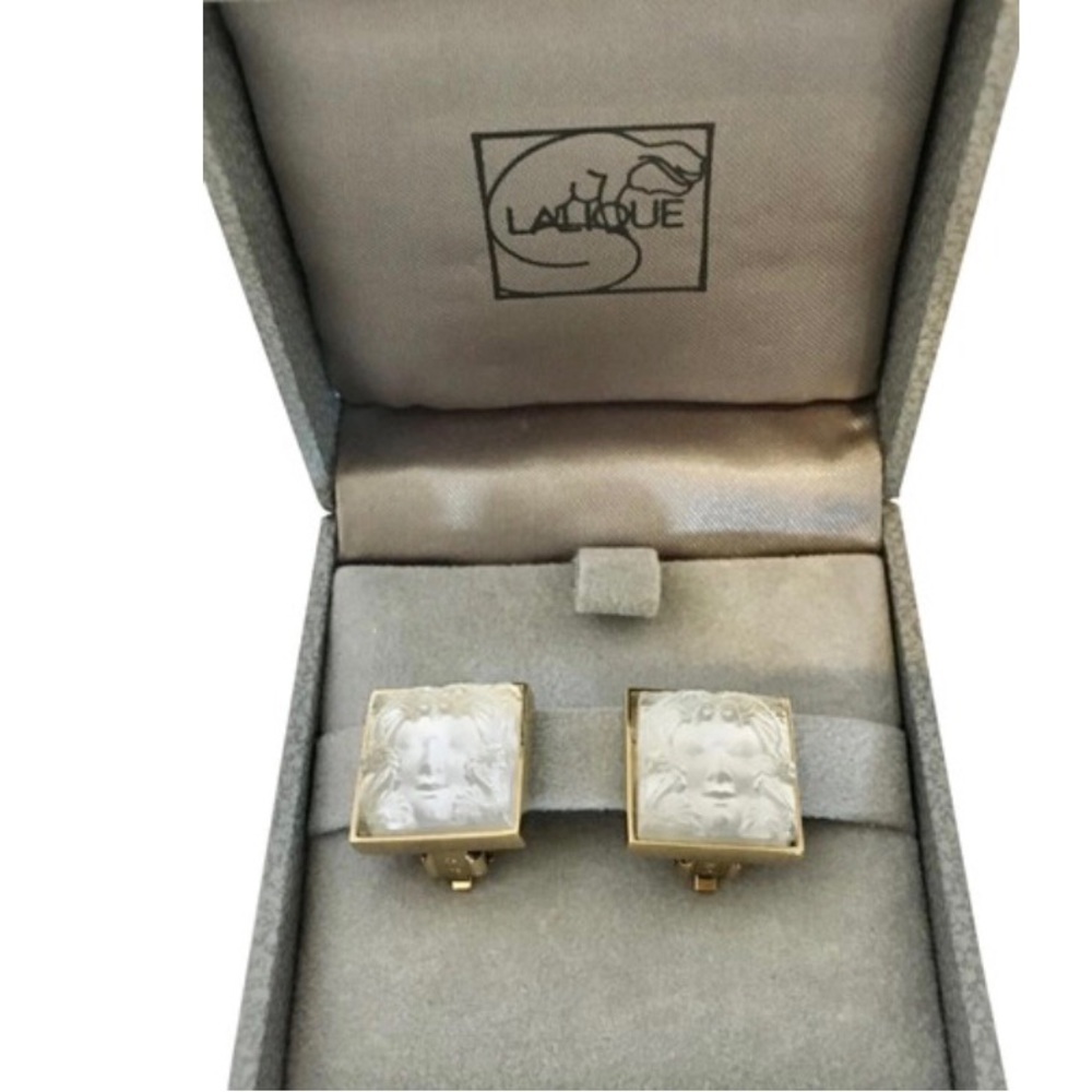 Authentic Lalique Earrnings Crystal & Gold